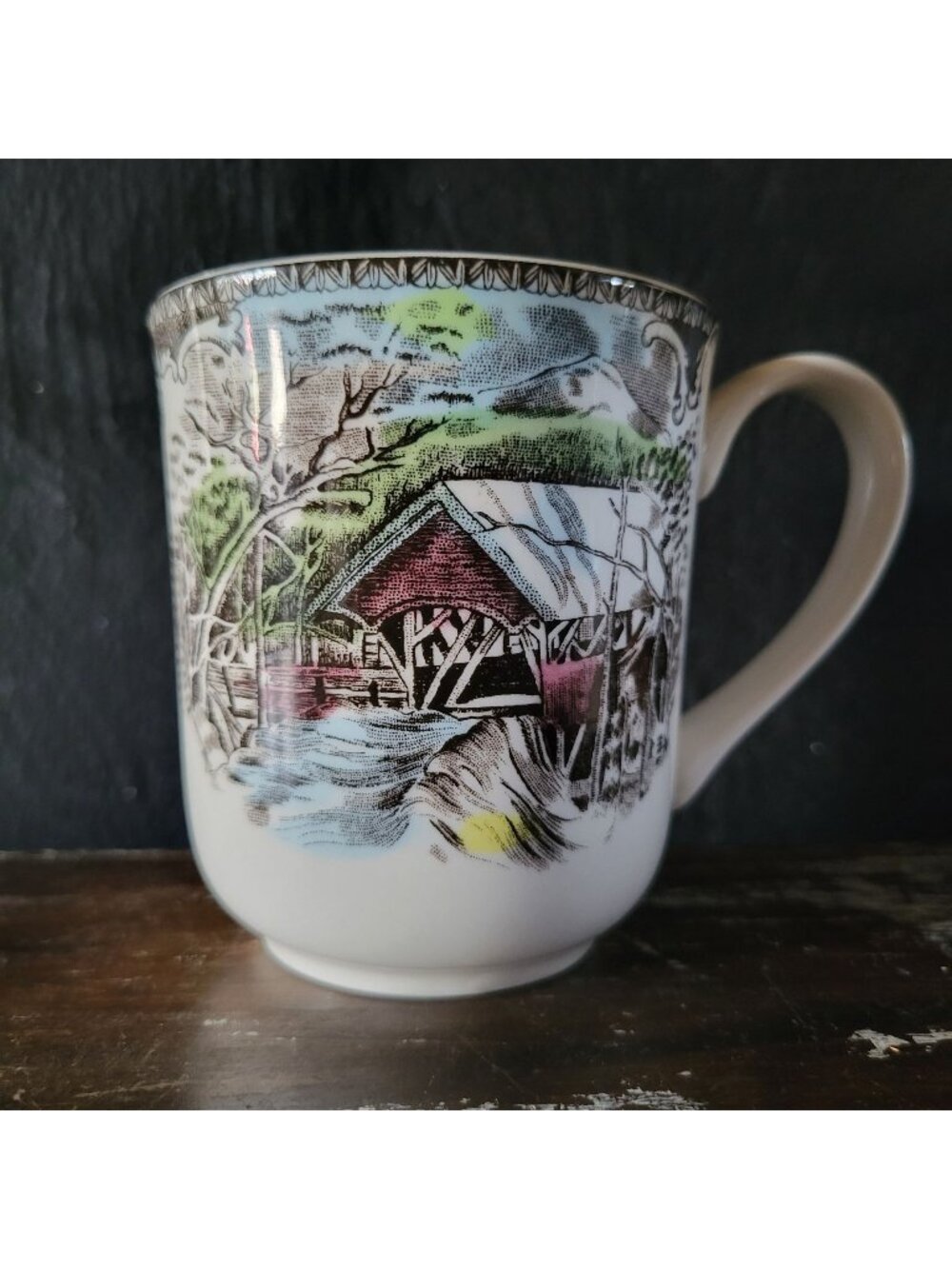 Vintage Johnson Brothers The Friendly Village Coffee Mug "The Covered Bridge"